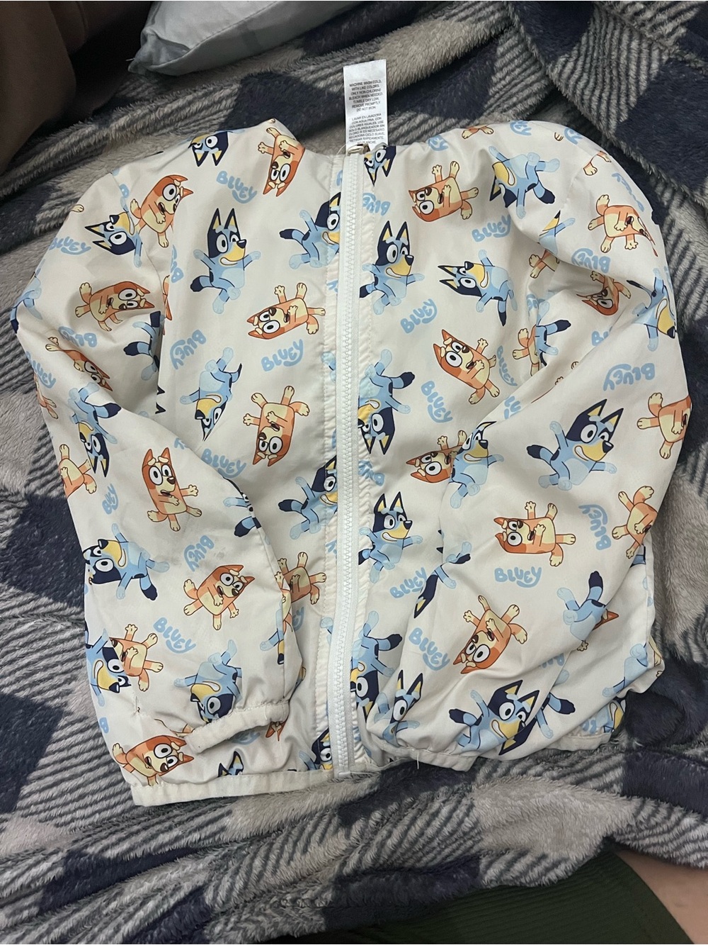 Kids Bluey Cream Raincoat with Blue & Orange Cartoon Print